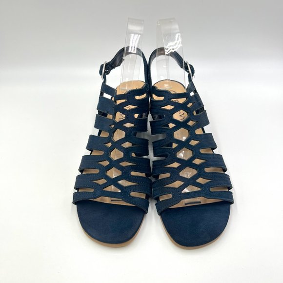 7W 7 WIDE Bella Vita Womens Taresa Navy‎ Blue Suede Cage Gladiator Sandals Shoes - Picture 2 of 13